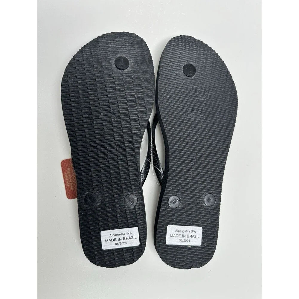 Havaianas Minnie Mouse Flip Flops Women’s 9/10 Metal Bow Charms Black Disney NWT - Picture 2 of 5